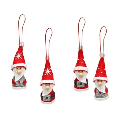 Afbeelding van Dekohelden24 Textiel kerstkabouters als boomopknoping in 4 delige set grijs/rood met riem, 550040, 6 cm