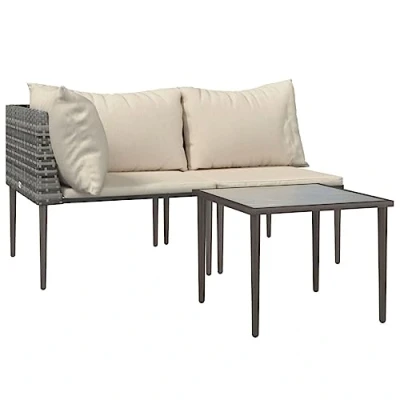 Afbeelding van 3 delige Loungeset met kussens poly rattan grijs