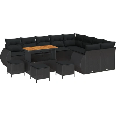 Afbeelding van vidaXL 13 delige Tuin Sofa Set met Kussens Zwart Poly Rattan Acacia
