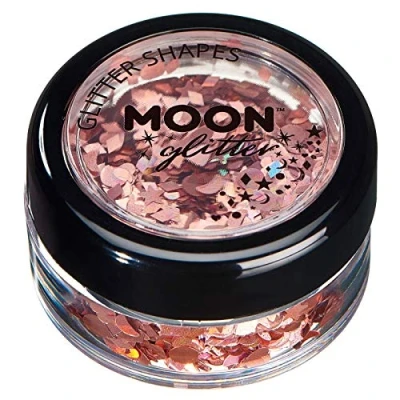 Afbeelding van Moon glitter Holografische glittervormen, 100% cosmetische voor gezicht, lichaam, nagels, haar en lippen, 3 g, roségoud
