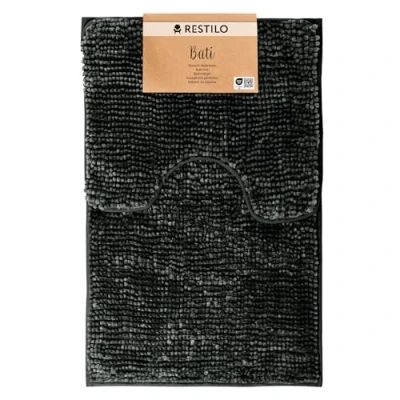 Afbeelding van RESTILO Badmatten 2 delige set 50 x 80 cm + 40 Extra Zacht en Waterabsorberend Badkamertapijt Antislip Badkleed Antraciet Bati