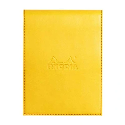 Afbeelding van RHODIA 128216C Klembordkoffer + Genietd Kladblok N12 Jonquille 8,5x12 cm Gevoerd 80 Afneembare Vellen 80G Wit Clairefontaine Papier Potloodhouder Kunstleer Rhodiarama Collection