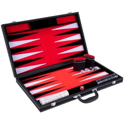 Afbeelding van Longfield Games Backgammon 21 inch rood/zwart/wit ingelegd vilt