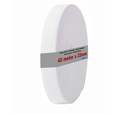 Afbeelding van HIMRY 40 m x 25 mm Rubberen Band voor Naaien, Plat Elastische van Polyester en Rubber, Wit Kleur, KXB5006 white