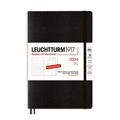 Afbeelding van LEUCHTTURM1917 367582 maandplanner &amp; notitieboek paperback (B6+) 2024, 16 maanden, softcover, zwart, Duits