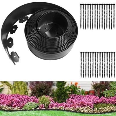 Afbeelding van Tuinrand van kunststof, 10 m, met 30 haringen, flexibele gazonrand robuust, tuinidee, hoogte cm
