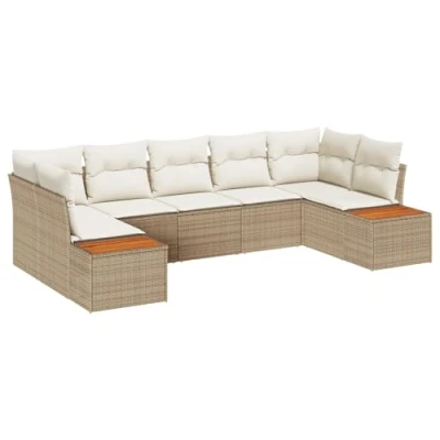 Afbeelding van vidaXL 7 Delige Tuin Sofa Set met Kussens Beige Poly Rattan Acacia