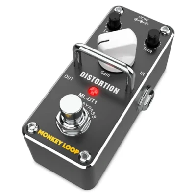 Afbeelding van Monkey Loop ML DT1 Effectpedaal voor elektrische gitaar, vervormingspedaal met geluids en versterkingsregeling, signaalkwaliteit True Bypass, stroomverbruik: 5,5 mA (DC 9 V)