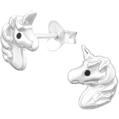 Afbeelding van JoyS Zilveren eenhoorn oorbellen 7 x 9 mm massief zilver unicorn oorknoppen kinderoorbellen