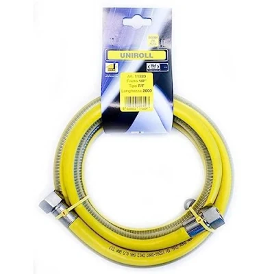 Afbeelding van flexibele gasslang 2 mt 1/2&quot; FF staal volgens EN 15266 norm voor UNIROLL Kookplaat/keuken