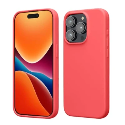 Afbeelding van kwmobile Case voor iPhone 15 Pro Max Slank TPU Hoesje met Zachte Afwerking In neon koraal