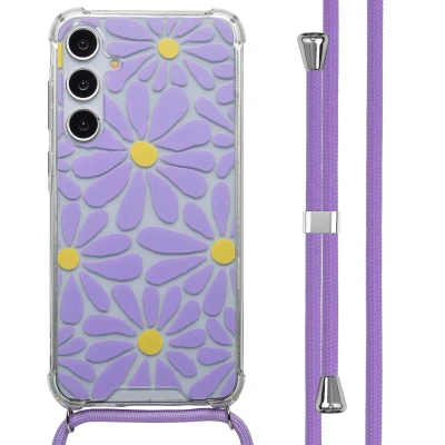 Afbeelding van Samsung Galaxy A55 (5G) Hoesje Kunststof imoshion Backcover met koord/Koordhoesje/Softcase Tropical Violet Flowers Connect Telefoonhoesje
