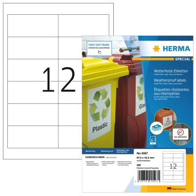 Afbeelding van Herma Weerbestendige inkjet etiketten A4 97x42.3mm wit 40 vel