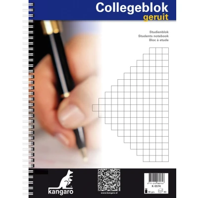 Afbeelding van Kangaro collegeblok A4 ruit 60 grams spiraal 23 gaats 5 stuks K 5574