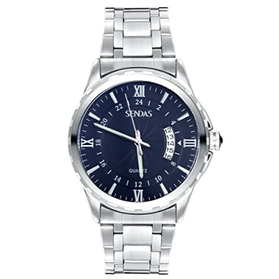 Afbeelding van MICGIGI Kwartshorloge voor heren, zakelijk, analoog, rond, met lichtfunctie, roestvrij stalen armband, Minimalist