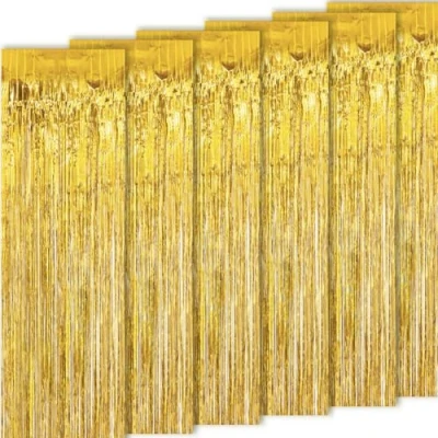 Afbeelding van 6 Lametta Metalen Gordijnen, Folie Gordijn, Achtergrond Ringgordijnen voor Verjaardag, Partij, Bruiloft. Goud