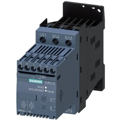 Afbeelding van Siemens 3rw30 softstarter 5 5kw bij 400v 12 5a 40 graden us 24v vac dc gestuurde fasen 2 3rw3017 1bb04