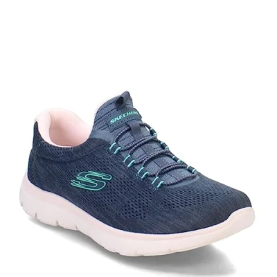 Afbeelding van Skechers Wide Fit Summits Sneakers laag navy/pink/turquoise, Dames, Maat: 38, Navy/pink/turquoise Textiel/ synthetisch