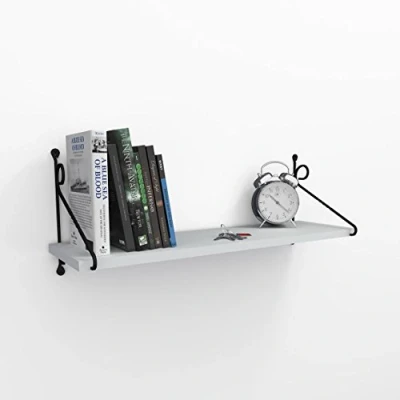 Afbeelding van Mitchell Wandplank B72xH27cm Zwart Metaal en Wit Hout Menzzo