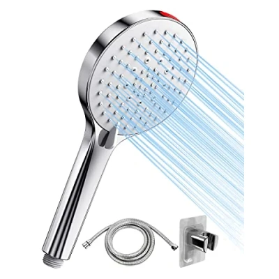 Afbeelding van SREWOHS waterbesparende douchekop met 1,6 m slang, energiebesparende douchekop, waterbesparend, drukverhogend, set chroom (8 l/min douchekop)