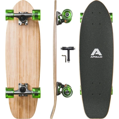 Afbeelding van Apollo Mini Longboard Midi Cruiser als compleet board, 70 cm (30 x 8) wendbaar Kick Tail van hout in vintage skateboard stijl volwassenen met High Speed ABEC 9