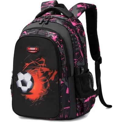 Afbeelding van Asge schoolrugzak, voor jongens en meisjes, kinderen tieners, schooltas, tas, ergonomisch, print van een voetbal, 8, 10 14, waterdicht, groot, school, roze, Medium