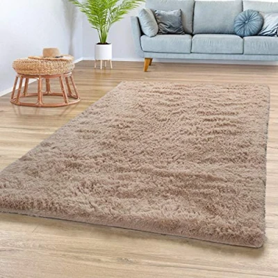 Afbeelding van Vloerkleed Woonkamer Hoogpolig Langpolig Zacht Soft Modern Eenkleurig Design, Kleur: Beige, Maat:140x200 cm