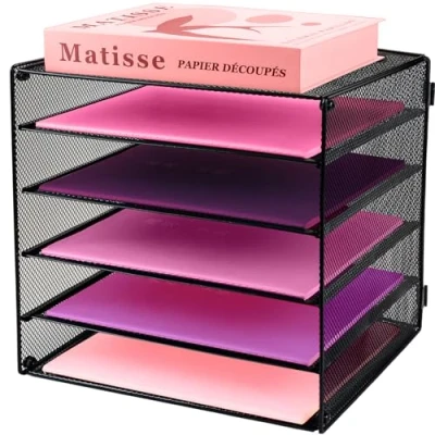 Afbeelding van ideallife 5 Tier Mesh Desktop File Organizer, Papier Letter Tray Opslag met Schuifladen voor Thuis &amp; Kantoor Benodigdheden (zwart)