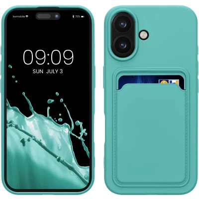 Afbeelding van kwmobile telefoonhoesje geschikt voor Apple iPhone 16 Hoesje met pasjeshouder TPU case in mintgroen