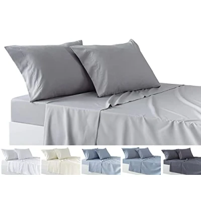 Afbeelding van Todocama Beddengoedset, 4 delig, hoeslaken, 2 kussenslopen, 50 x 80 cm (bed 90 190/200 cm, lichtgrijs)