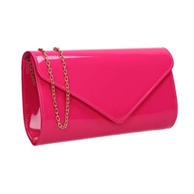 Afbeelding van SwankySwans Alisa Patent Party Prom Avond Clutch Bag, Fuchsia Roze, Eén maat