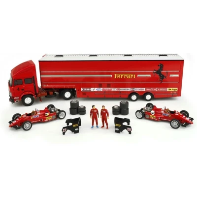 Afbeelding van Iveco 190 Racetransporter Brumm Modelauto 1:43 1984 Michele Alboreto / René Arnoux Scuderia