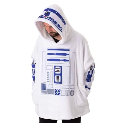 Afbeelding van Star Wars R2D2 Unisex draagbare dekenhoodie Witte trui met capuchon voor volwassenen en Astromech Droid afbeeldingen One size loungewear sherpavoering