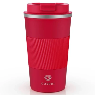 Afbeelding van CS COSDDI Reismokken, geïsoleerde koffiebeker met lekvrij deksel herbruikbare koffiebekers reizen auto roestvrijstalen koffiemok voor warm en koud koffiewater thee (rood A, 510