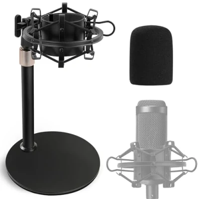 Afbeelding van AT2020 tafelmicrofoonstandaard met stootvaste houder en voorruit van schuimstof voor Audio Technica AT2020USB + AT2035 ATR2500 condensatormicrofoon
