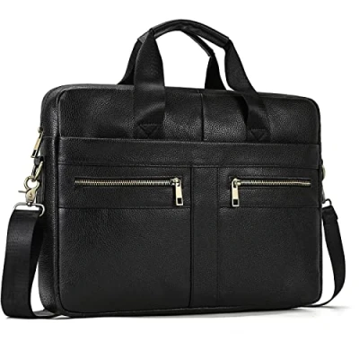 Afbeelding van Heren 15,6 inches Lederen Aktetas Zakelijk Werk Laptop Handtas Schoudertas Messenger tas Top handvat Reistas met verwijderbare riem voor notebook macbook, 3316 Zwart