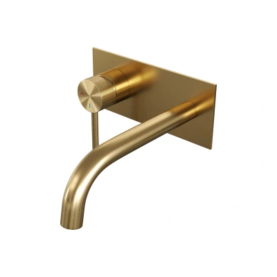 Afbeelding van BRAUER Gold Carving inbouw wastafelmengkraan met gebogen uitloop en afdekplaat model A2 goud geborsteld PVD