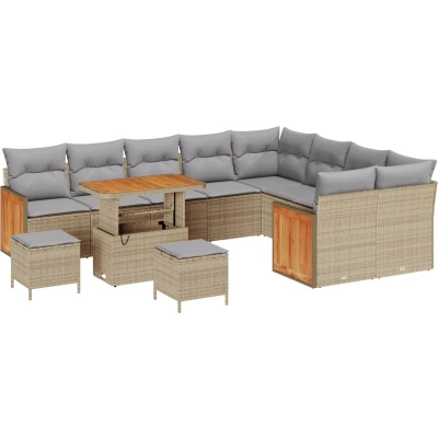 Afbeelding van vidaXL 12 delige Tuin Sofa Set met Kussens Beige Poly Rieten Acacia