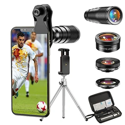 Afbeelding van Apexel Mobiele Telefoon Camera Lens 22X telefoto +25X Macro Lens+120 Groothoek Lens+205 Fisheye 4 IN 1 Kit met statieven voor iphone 11 pro huawei P30 Samsung en meer