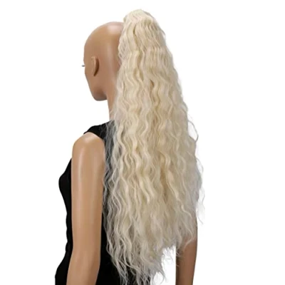 Afbeelding van CAISHA 70 cm Extra Lang Volumineus Golvend Haarstukje Met Clip On Vlecht Paardenstaart Hittebestendige Synthetische Vezels Platinablond H714