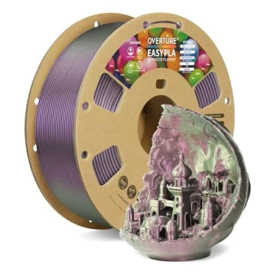 Afbeelding van OVERTURE Color Changeable PLA 1.75mm 3D Printer Filament Green Starlight PLA, 1kg Cardboard Spool (2.2lbs), Dimensional Accuracy +/ 0.02mm, Fit Most FDM Printer(Shimmer Purple)