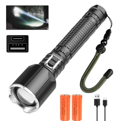 Afbeelding van XLENTGEN Oplaadbare fakkel 20000 hoge lumen LED zaklamp met 5 lichtmodi 10000 mAh krachtige XHP160 voor noodgevallen camping wandelen, IPX5 waterdicht en zoomable