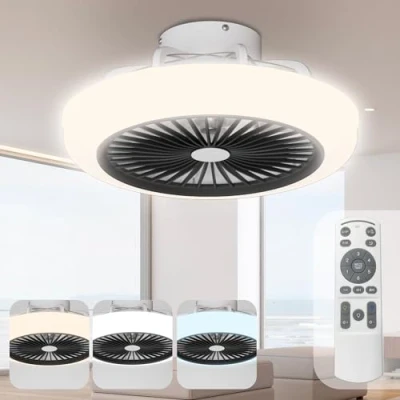 Afbeelding van Plafondventilator met lamp Noaton 11045B Polaris, Zwart, dimbaar LED max. 42 W, diameter 45 cm, 3 kleurtemperaturen, afstandsbediening, timer, luchtstroom tot 40 m3/min, voor woonkamer slaapkamer