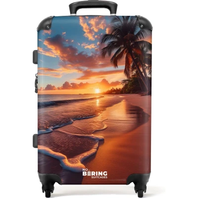 Afbeelding van NoBoringSuitcases.com® Koffer groot Rolkoffer lichtgewicht Strand bij zonsondergang Reiskoffer met 4 wielen Grote trolley XL 20 kg bagage