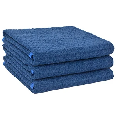 Afbeelding van VIVOTE Set van 3 microvezel theedoeken, wafelweefsel, keukenhanddoeken, super absorberende droogdoeken, 40 cm x 56 cm, donkerblauw