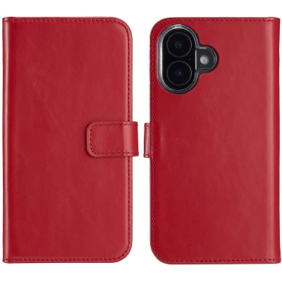 Afbeelding van Apple iPhone 16 Plus Hoesje Echt leder Selencia Bookcase Rood Telefoonhoesje