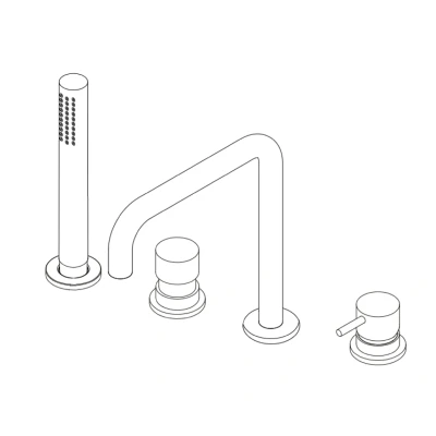 Afbeelding van Waterevolution Flow 4 gats Badkraan voor Badrandmontage volledig PVD geborsteld koper H T138HCPE