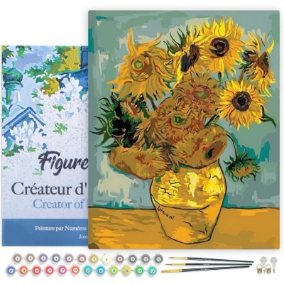 Afbeelding van Figured&#039;Art Schilderen op Nummer Volwassenen met lijst Van Gogh Zonnebloemen Handwerk acrylverf Kit DIY Compleet 40x50cm Canvas al ingelijst