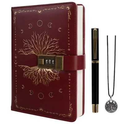 Afbeelding van TIEFOSSI Dagboek met Slot, Tree of Life Vintage Journal Slot voor Vrouwen Mannen, A5 Navulbaar Notitieboek om te Schrijven, 224 Genummerde Pagina&#039;s