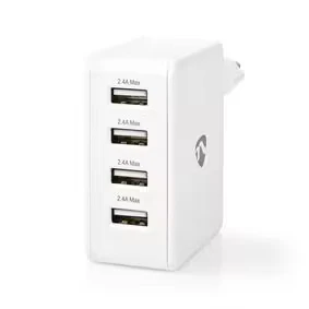 Afbeelding van USB A oplader Nedis 4 poorten (USB A, 24W, Wit)